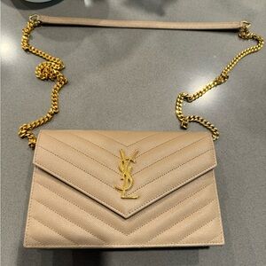 Yves Saint Laurent Taupe Quilted Crossbody Bag with Gold Chain